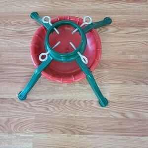Vintage Christmas Tree Stand Red Green Powder Coat 4 Leg 22" Heavy Gauge Steel